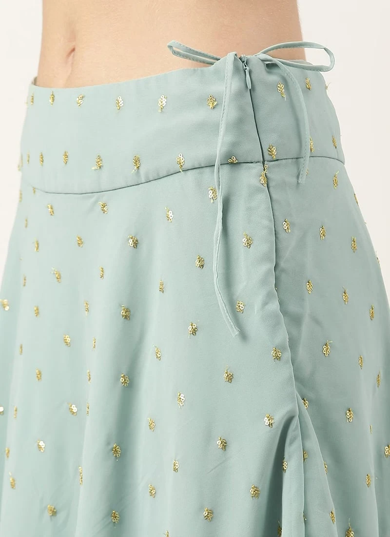 Skirt From Green Georgette Embroidered Crop Top N Skirt Set After Six Wear 6 Skirt From Green Georgette Embroidered Crop Top N Skirt Set After Six Wear - Image 6