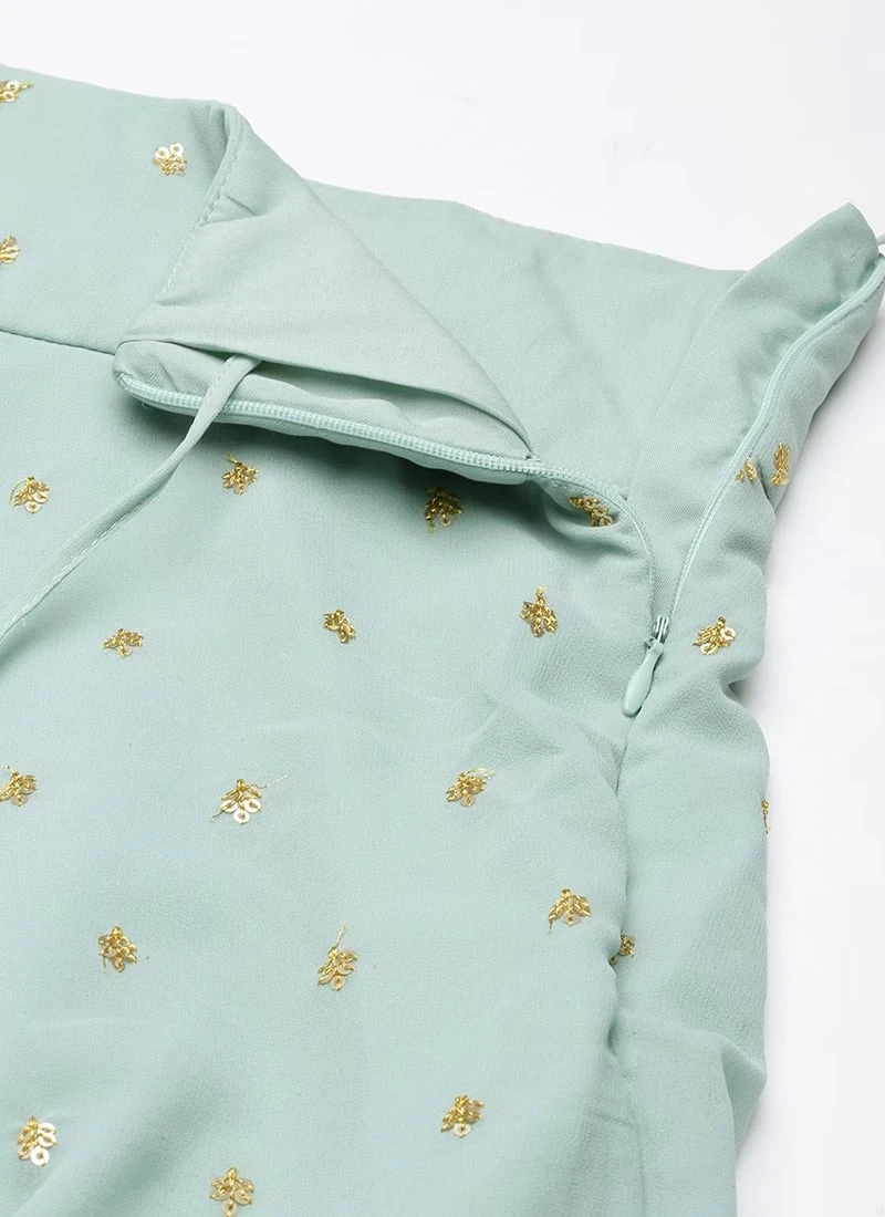 Skirt From Green Georgette Embroidered Crop Top N Skirt Set After Six Wear 8 Skirt From Green Georgette Embroidered Crop Top N Skirt Set After Six Wear - Image 8