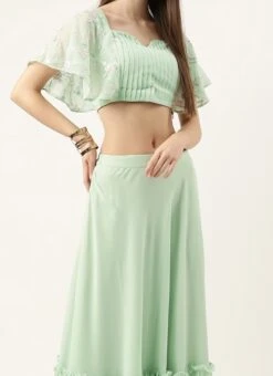 Skirt From Green Georgette Embroidered Crop Top Skirt Set After Six Wear
