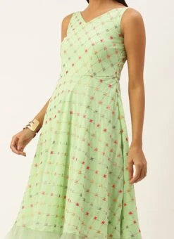 Green Georgette Embroidered Dress Party Wear