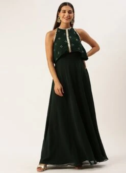 Green Georgette Embroidered Dress Festive Wear -Deals Chic Lehenga Store Green Georgette Embroidered Dress DRBS02212609 u