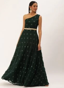 Green Georgette Embroidered Gown Festive Wear -Deals Chic Lehenga Store Green Georgette Embroidered Gown IWBS02301055 u