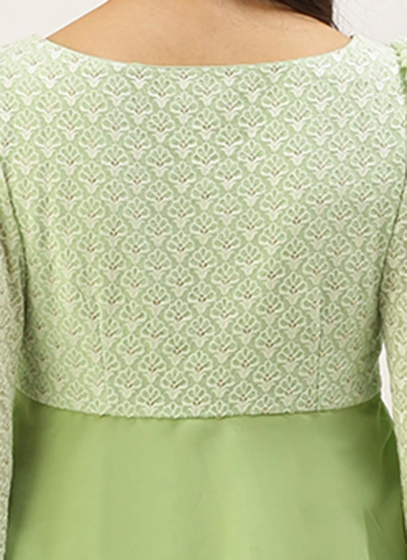 Green Georgette Embroidered Layered Dress Party Wear 6 Green Georgette Embroidered Layered Dress Party Wear - Image 6