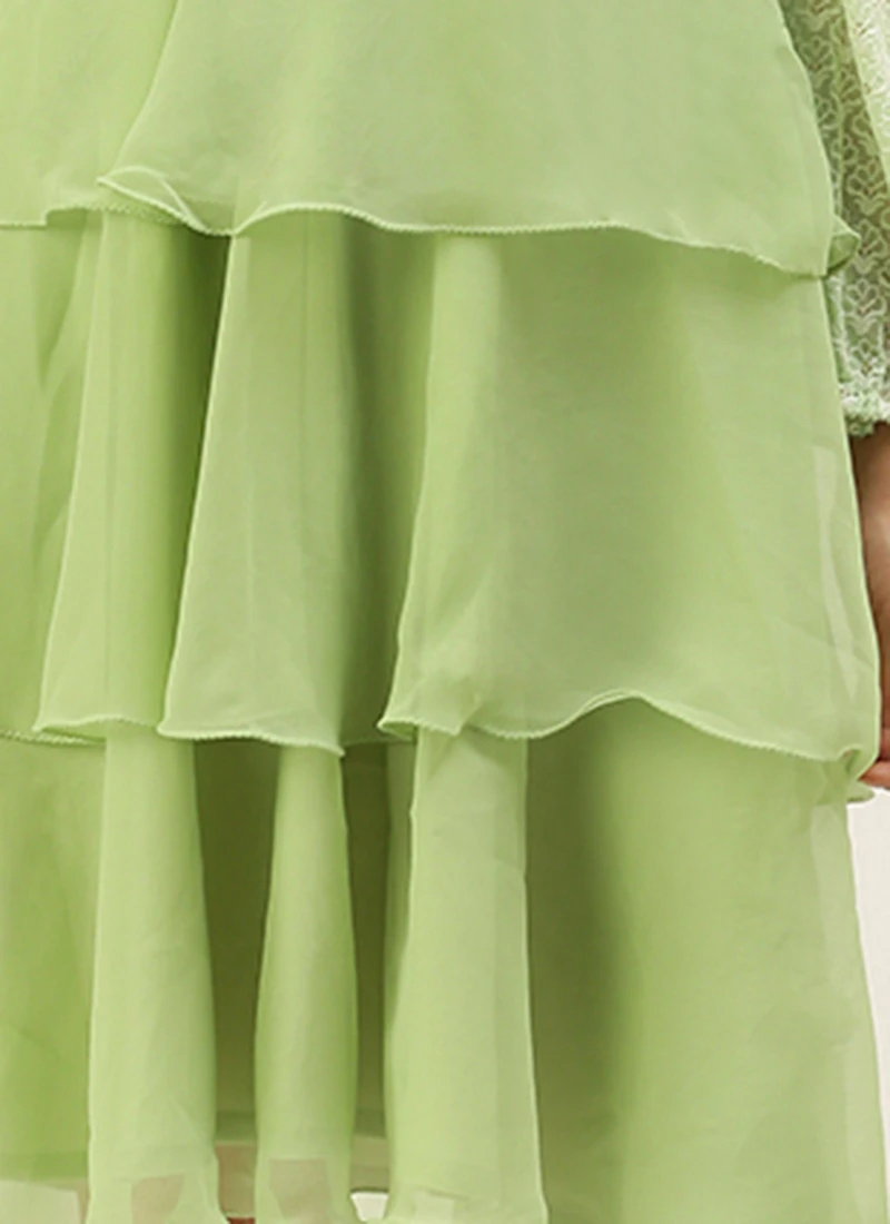Green Georgette Embroidered Layered Dress Party Wear 7 Green Georgette Embroidered Layered Dress Party Wear - Image 7