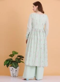 Top From Green Georgette Embroidered Palazzo Suit After Six Wear 11 Top From Green Georgette Embroidered Palazzo Suit After Six Wear -Deals Chic Lehenga Store Green Georgette Embroidered Palazzo Suit SLBS02304087 b 1