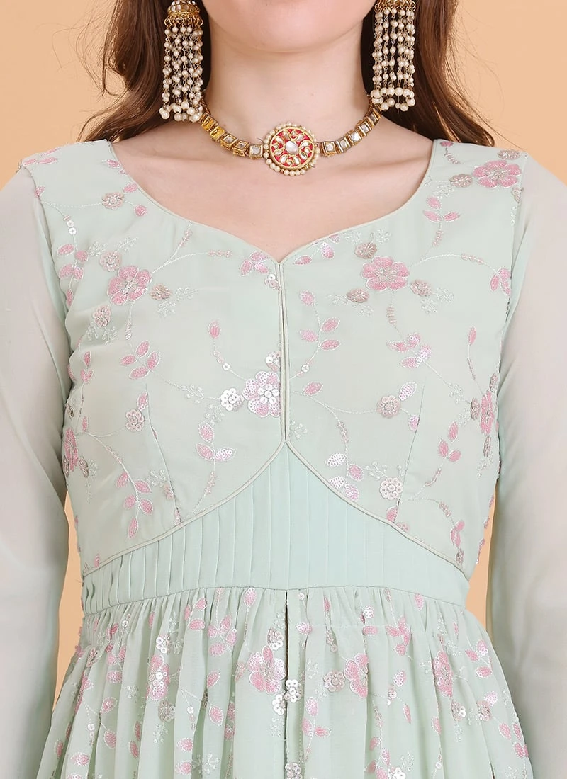 Top From Green Georgette Embroidered Palazzo Suit After Six Wear 5 Top From Green Georgette Embroidered Palazzo Suit After Six Wear - Image 5