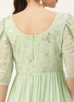 Green Georgette Embroidered Ruffle Maxi Dress Festive Wear -Deals Chic Lehenga Store Green Georgette Embroidered Ruffle Maxi Dress DRBS02305167 rrc2