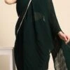 Green Georgette Pleated Ruffle Saree Festive Wear