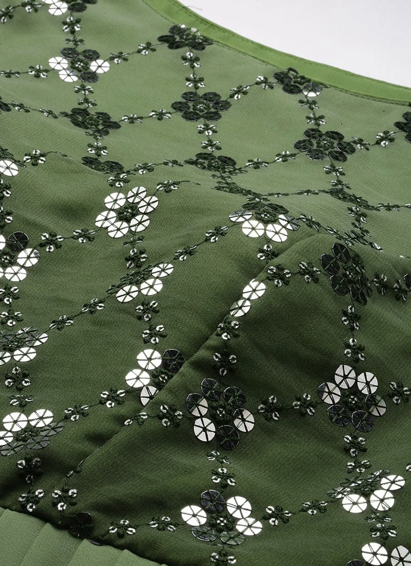 Green Georgette Sequins Embroidery Gown Festive Wear 5 Green Georgette Sequins Embroidery Gown Festive Wear - Image 5