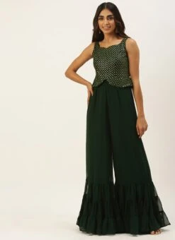 Green Georgette Sequins Jumpsuit Festive Wear -Deals Chic Lehenga Store Green Georgette Sequins Jumpsuit DRBS02208424 u