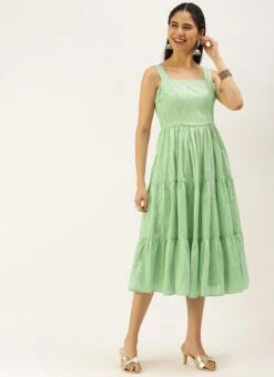 Green Jacquard Nylon Dress After Six Wear -Deals Chic Lehenga Store Green Jacquard Nylon Dress DRBS02206268 u