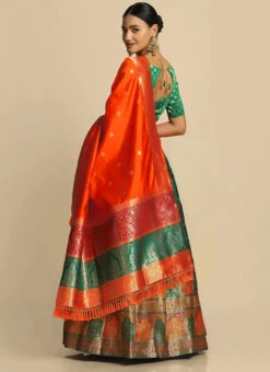 Green Jacquard Silk Weaving Work Umbrella Lehenga Party Wear -Deals Chic Lehenga Store Green Jacquard Silk Weaving Work Umbrella Lehenga GHSWE1010257G b