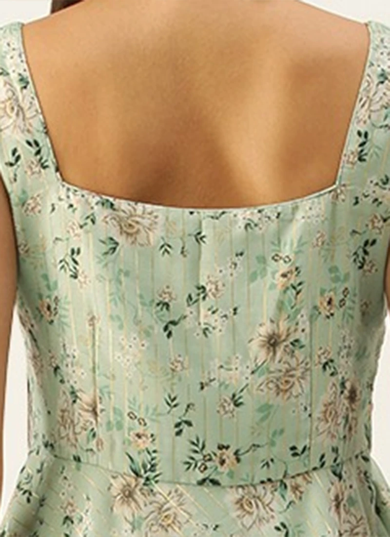 Green Muslin Digital Printed Strap Neck Dress After Six Wear 6 Green Muslin Digital Printed Strap Neck Dress After Six Wear - Image 6