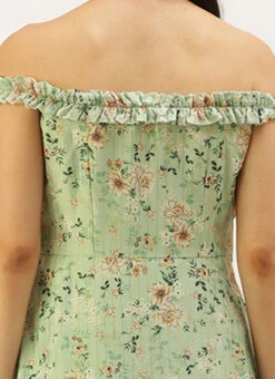 Green Muslin Off Shoulder Dress Festive Wear -Deals Chic Lehenga Store Green Muslin Off Shoulder Dress DRBS02208479 rrc2