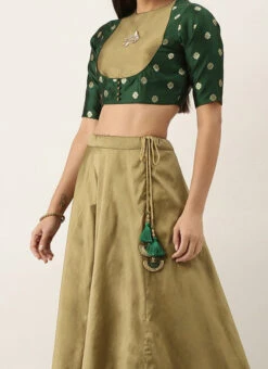 Green N Beige Silk Lehenga Set Party Wear
