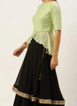 Green N Black Embroidered Layered Lehenga Set Festive Wear