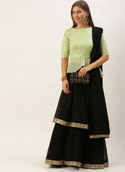 Green N Black Embroidered Layered Lehenga Set Festive Wear -Deals Chic Lehenga Store Green N Black Embroidered Layered Lehenga Set GHBS02102953 u