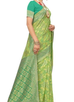 Green N Light Green Color Woven Work Cotton Saree Festive Wear