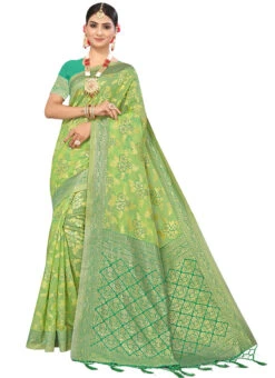 Green N Light Green Color Woven Work Cotton Saree Festive Wear -Deals Chic Lehenga Store Green N Light Green Color Woven Work Cotton Saree SASSTSKTSKR18579D u