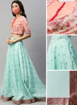 Green N Peach Embroidered Lehenga Set Wedding Wear -Deals Chic Lehenga Store Green N Peach Embroidered Lehenga Set GHBS02007361 gl