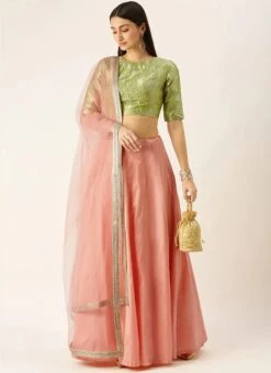Green N Peach Taffeta Kali Lehenga Festive Wear -Deals Chic Lehenga Store Green N Peach Taffeta Kali lehenga GHBS02105389 u