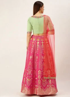 Green N Pink Jacquard Taffeta Fabric Kali Lehenga Festive Wear -Deals Chic Lehenga Store Green N Pink Jacquard Taffeta Fabric Kali Lehenga GHBS02109732 b