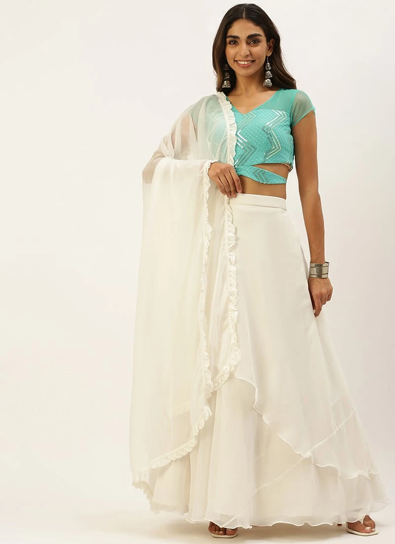 Green N White Sequins Embroidered Lehenga Festive Wear 3 Green N White Sequins Embroidered Lehenga Festive Wear - Image 3