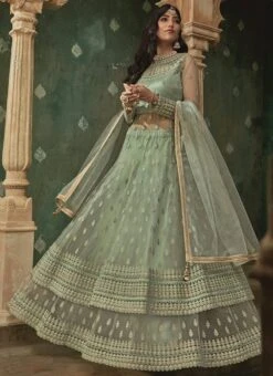 Green Net Long Choli A Line Lehenga Wedding Wear 6 Green Net Long Choli A Line Lehenga Wedding Wear -Deals Chic Lehenga Store Green Net Long Choli A Line Lehenga GHSCC78005 u