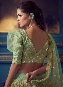 Green Net Umbrella Lehenga Party Wear -Deals Chic Lehenga Store Green Net Umbrella Lehenga GHSCC40824108 b