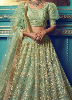 Green Net Umbrella Lehenga Party Wear