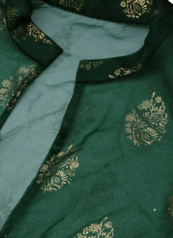 Green Organza Foil Printed Jacket Style Dress Festive Wear -Deals Chic Lehenga Store Green Organza Foil Printed Jacket Style Dress DRBS02209702 rrc1