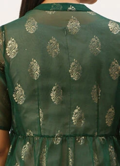 Green Organza Foil Printed Jacket Style Dress Festive Wear -Deals Chic Lehenga Store Green Organza Foil Printed Jacket Style Dress DRBS02209702 rrc2