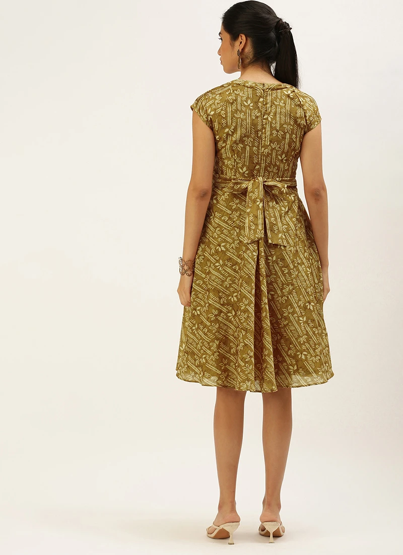 Green Printed Art Silk Mini Dress After Six Wear 4 Green Printed Art Silk Mini Dress After Six Wear - Image 4