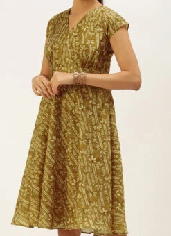 Green Printed Art Silk Mini Dress After Six Wear