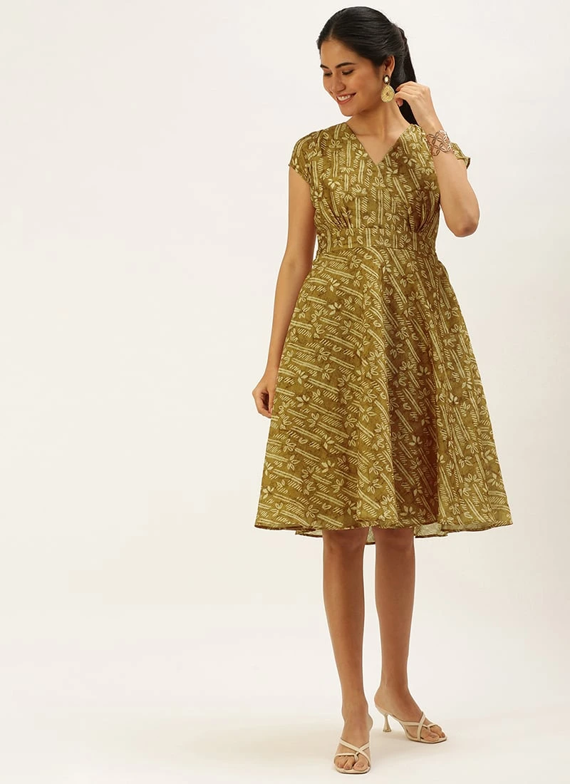 Green Printed Art Silk Mini Dress After Six Wear 3 Green Printed Art Silk Mini Dress After Six Wear - Image 3