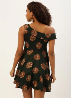 Green Printed One Shoulder Dress After Six Wear -Deals Chic Lehenga Store Green Printed One Shoulder Dress DRBS02205962 b