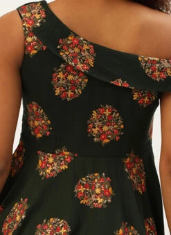 Green Printed One Shoulder Dress After Six Wear -Deals Chic Lehenga Store Green Printed One Shoulder Dress DRBS02205962 rrc2