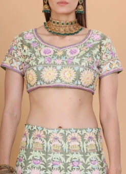 Green Raw Silk Embroidery Umbrella Lehenga Choli With Dupatta Wedding Wear -Deals Chic Lehenga Store Green Raw Silk Embroidery Umbrella Lehenga Choli With Dupatta GHMCBL223 rrc1