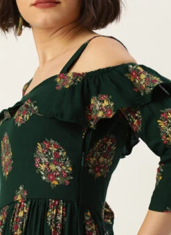 Green Rayon Printed Strap Neckline Dress After Six Wear -Deals Chic Lehenga Store Green Rayon Printed Strap Neckline Dress DRBS02204727 rrc3