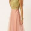Green Sequins Embroidered N Peach Net Gown Festive Wear