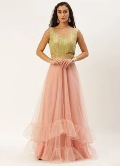 Green Sequins Embroidered N Peach Net Gown Festive Wear 10 Green Sequins Embroidered N Peach Net Gown Festive Wear -Deals Chic Lehenga Store Green Sequins Embroidered N Peach Net Gown IWBS02211073 u