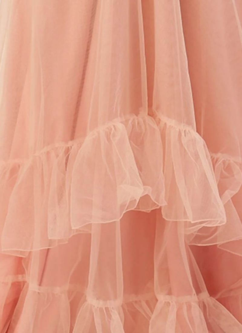 Green Sequins Embroidered N Peach Net Gown Festive Wear 7 Green Sequins Embroidered N Peach Net Gown Festive Wear - Image 7