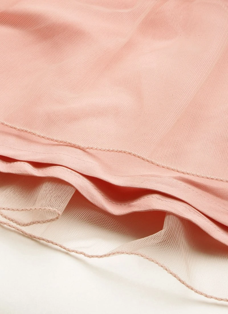 Green Sequins Embroidered N Peach Net Gown Festive Wear 8 Green Sequins Embroidered N Peach Net Gown Festive Wear - Image 8