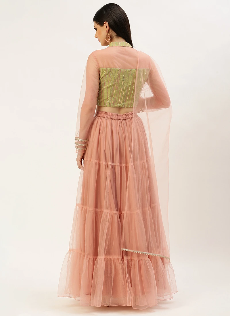 Skirt From Green Sequins Embroidered Tiered Lehenga Set After Six Wear 4 Skirt From Green Sequins Embroidered Tiered Lehenga Set After Six Wear - Image 4