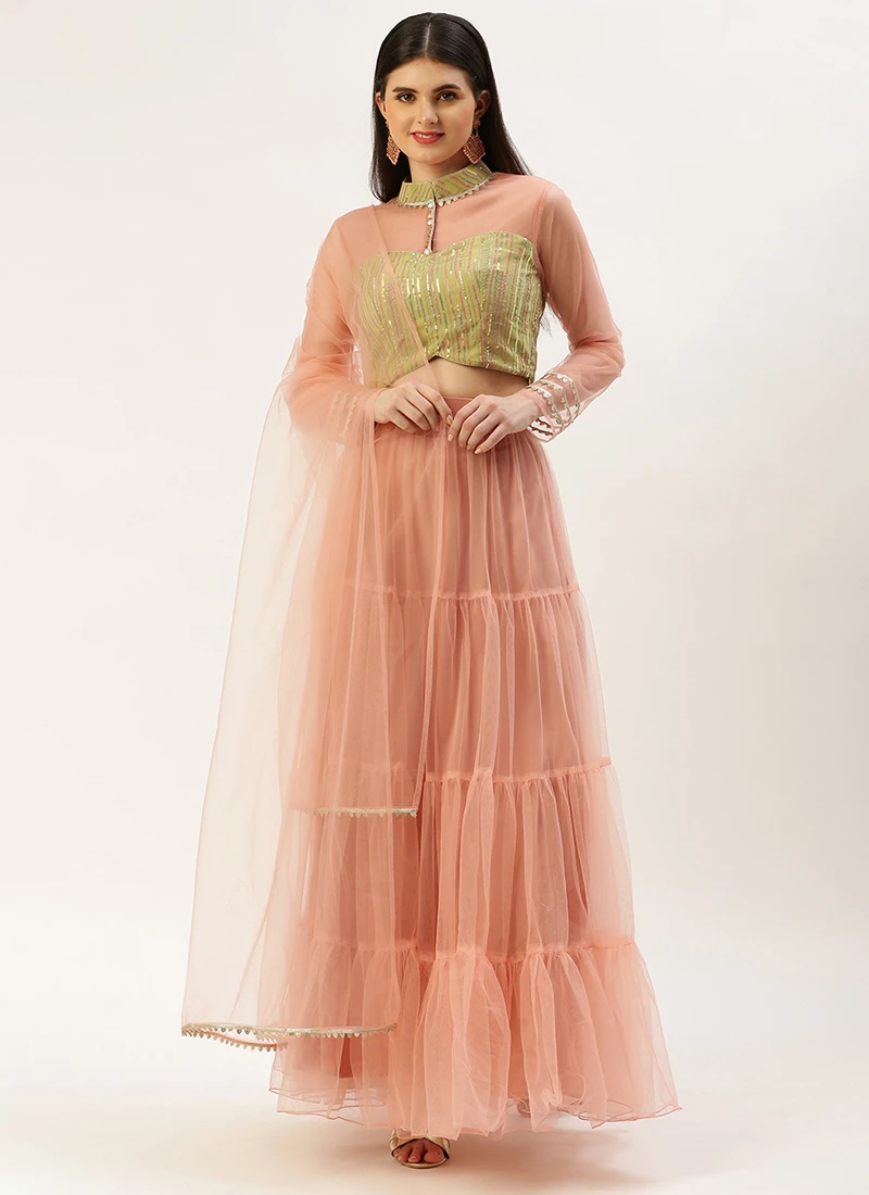 Skirt From Green Sequins Embroidered Tiered Lehenga Set After Six Wear 3 Skirt From Green Sequins Embroidered Tiered Lehenga Set After Six Wear - Image 3