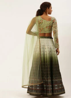 Green Taffeta Digital Print Kali Lehenga Set Wedding Wear -Deals Chic Lehenga Store Green Taffeta Digital Print Kali Lehenga Set GHBS02208486 b