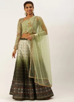 Green Taffeta Digital Print Kali Lehenga Set Wedding Wear -Deals Chic Lehenga Store Green Taffeta Digital Print Kali Lehenga Set GHBS02208486 u