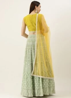 Green Viscose N Yellow Blended Cotton Kali Lehenga Festive Wear -Deals Chic Lehenga Store Green Viscose N Yellow Blended Cotton Kali Lehenga GHBS02104310 b