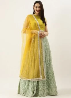 Green Viscose N Yellow Blended Cotton Kali Lehenga Festive Wear -Deals Chic Lehenga Store Green Viscose N Yellow Blended Cotton Kali Lehenga GHBS02104310 u