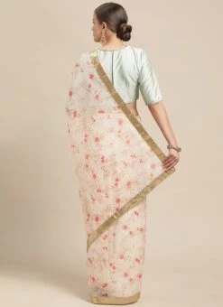 Green And Off White Floral Organza Saree Festive Wear -Deals Chic Lehenga Store Green and Off White Floral Organza Saree SABS02201274 b